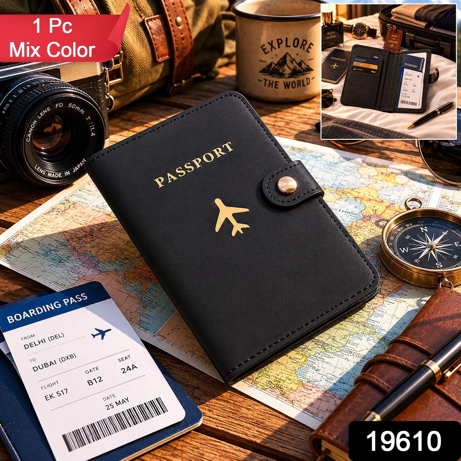 Mix Travel Passport Holder Wallet Document Organizer Cover Case (1 Pc)