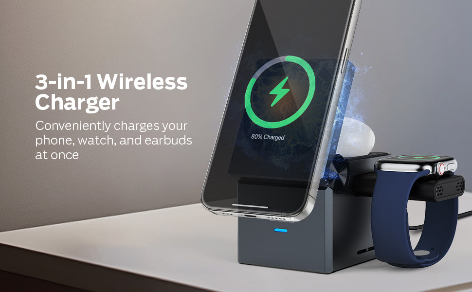 URBN Wireless Charger 3-in-1 MagSafe Charging Stand | Foldable Charger for Apple iWatch, AirPods, iPhone 16/16 Pro/16 Plus/15/15 Pro Max & Qi-Compatible Smartphones | Qube Design