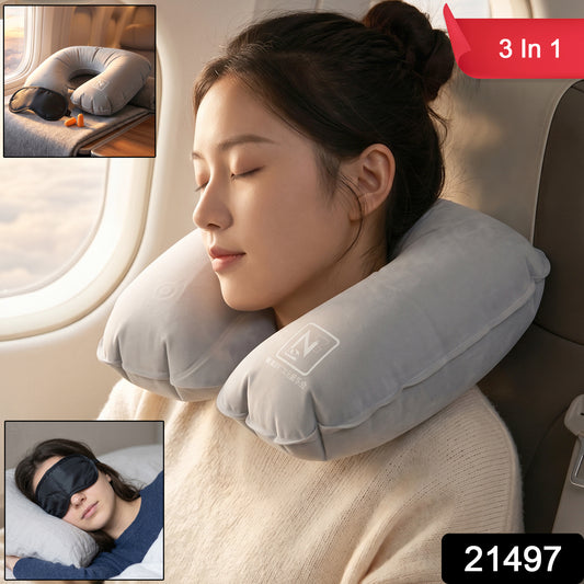 3 In 1 Travel Comfort Kit With Neck Pillow Eye Mask And Earplugs (1 Set)